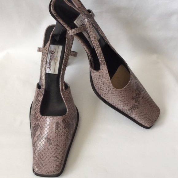 Worthington Square Toe Soft Lavender/Grey Skin Slingback Heels - Picture 3 of 15